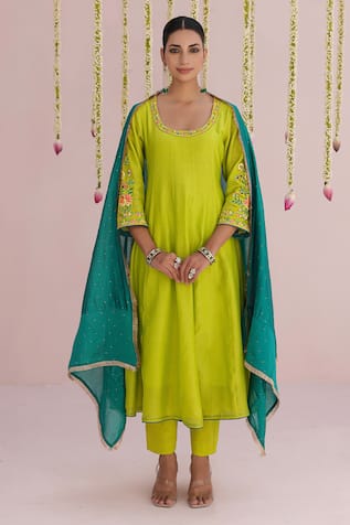 Myaara Chanderi Embroidered Sleeve Anarkali Set 