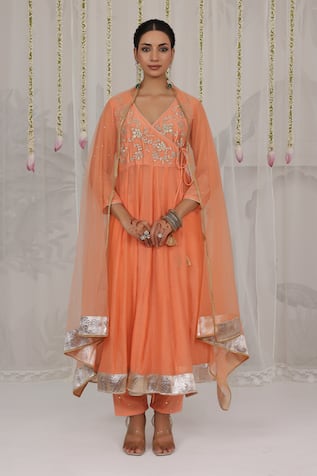 Myaara Chanderi Embroidered Angarkha Pant Set 