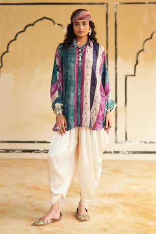 Rainas Pokhran Blush Printed Top & Dhoti Pant Set 