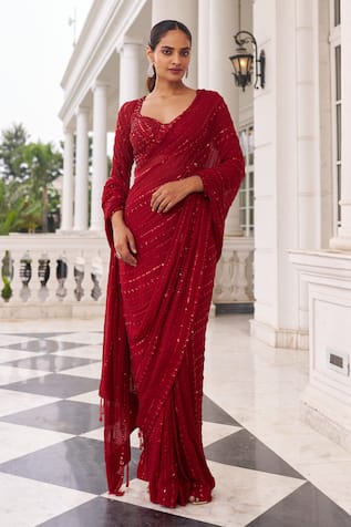 Nidhika Shekhar Khushi E Laal Pre-Draped Saree & Blouse Set 