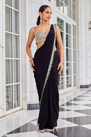 Nidhika Shekhar Ullasat Mirror Work Pre-Draped Saree & Blouse Set 