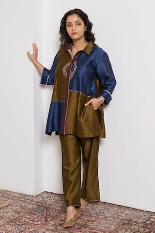 Vaaya Color Block Shirt With Pant 