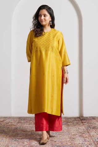 Vaaya Sarson Yellow Silk Chanderi Kurta 