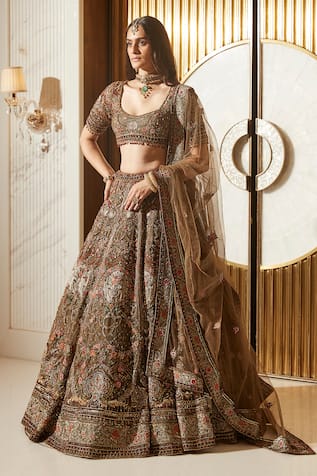 Roqa Reehana Olive Green Embroidered Bridal Lehenga Set 