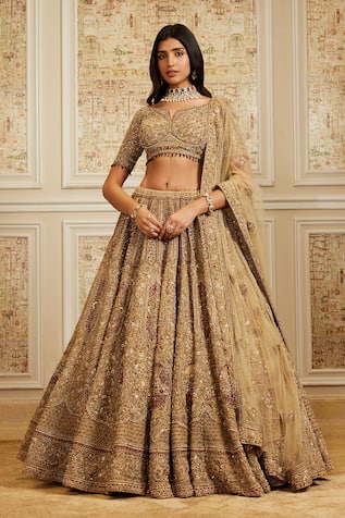 Roqa Nazeera Embroidered Gold Bridal Lehenga Set 