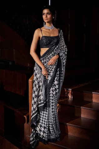 Seema Gujral Houndstooth Sequin Work Saree With Blouse 