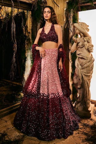 Varun Chakkilam Crimson Aurora Embroidered Lehenga Set 