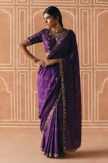 Drishti & Zahabia Cross Stitch Print Saree With Blouse 