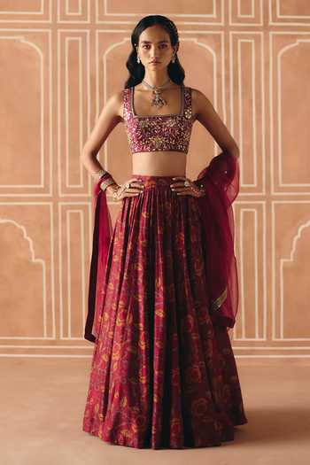 Drishti & Zahabia Floral Cross Stitch Print Lehenga Set 