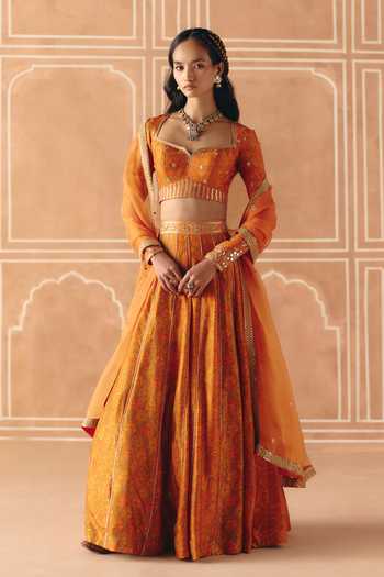 Drishti & Zahabia Cross Stitch Print Panelled Lehenga Set 