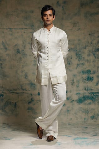 Jatin Malik Ivory Hand Embroidered Short Jacket Set 