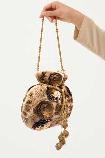 SG Collection By Sonia Gulrajani Anora Velvet Floral Sequin & Bead Embroidered Potli 