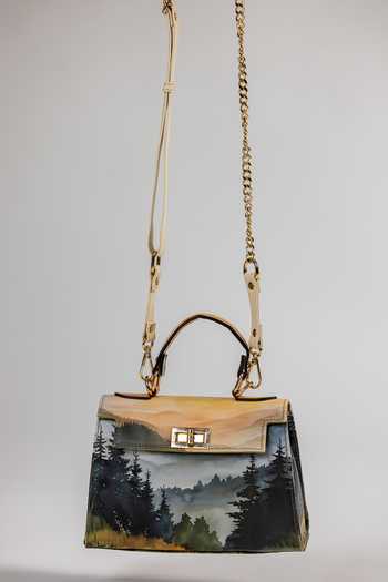 The Garnish Company Fiesole Landscape Sunset Print Leather Tote Bag 