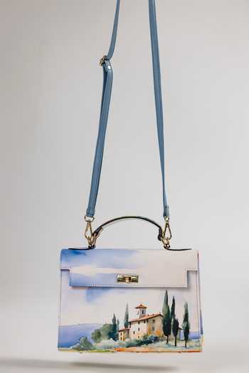 The Garnish Company Vinci Chateau Print Leather Tote Bag with Sling 