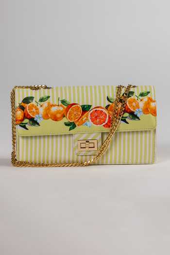 The Garnish Company Clementine Oranges & Stripe Print Turn Lock Chain Bag 