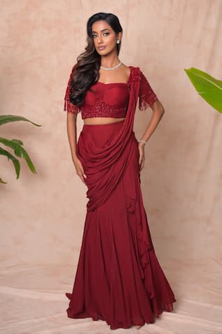 Vridhi Somaani Nysa Pre-Draped Saree With Embroidered Blouse 