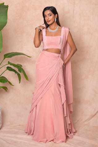 Vridhi Somaani Sylvie Pre-Draped Saree With Ruched Blouse 