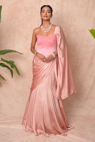 Vridhi Somaani Elara Embroidered Corset With Pre-Draped Saree 