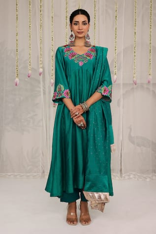 Myaara Chanderi Embroidered Anarkali Pant Set 