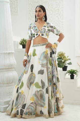Priti Sahni Flora Hand Painted Lehenga Set 