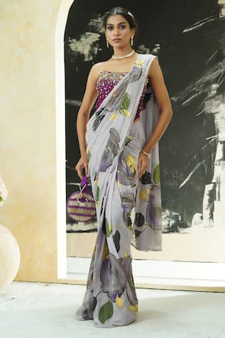 Priti Sahni Garden Hand Painted Saree With Corset 