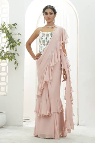 Priti Sahni Ruffle Saree With Embroidered Corset 