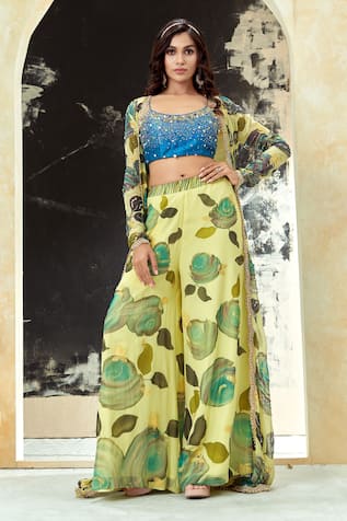 Priti Sahni Hand Painted Jacket & Palazzo Set 