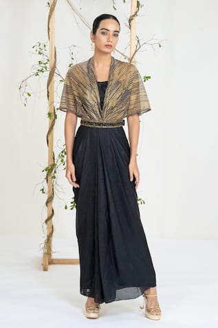 Ellemora Fashions Midnight Gold Draped Gown 