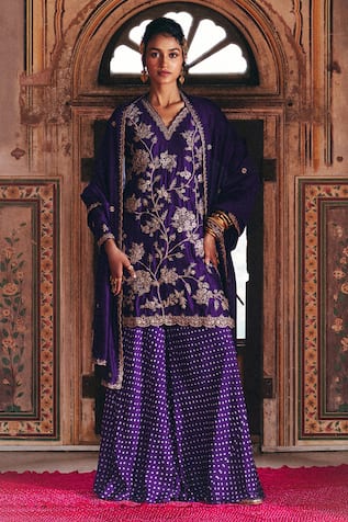 Pink City By Sarika Floral Pattern Kurta Sharara Set 