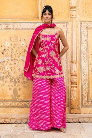 Pink City By Sarika Floral Pattern Kurta Sharara Set 