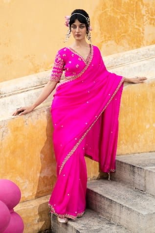 Pink City By Sarika Rani Sa Saree Embroidered Blouse & Saree Set 