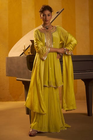 Hirika & Dhruti Tikki Work Anarkali Kurta & Sharara Set 