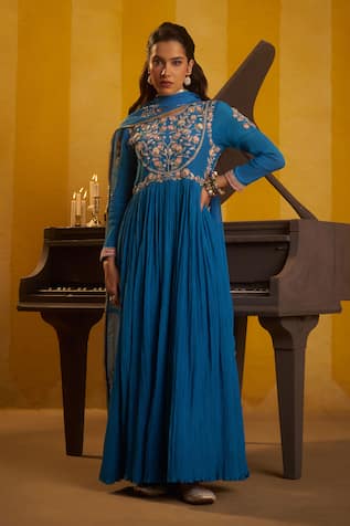 Hirika & Dhruti Patchwork Pleated Anarkali & Embroidered Dupatta 