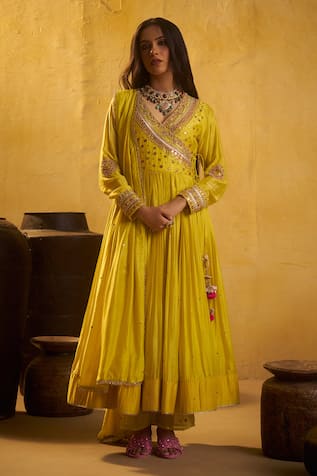 Hirika & Dhruti Metal Tikki Work Angarkha Pant Set 