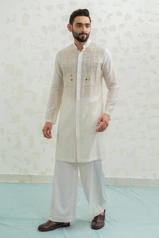 Runit Gupta Ivory Lippan Kurta & Pant Set 