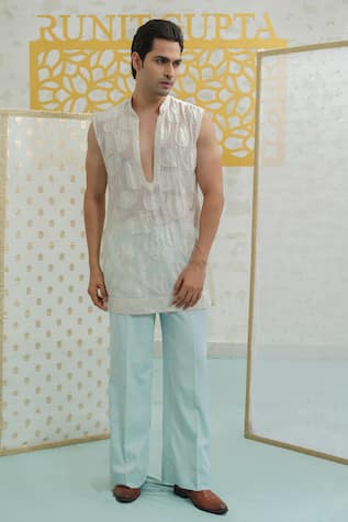 Runit Gupta Amoeba Pattern Sleeveless Kurta Set 