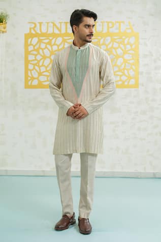 Runit Gupta Patch Striped Kurta Set 