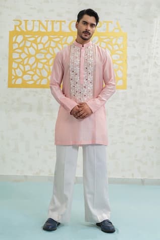 Runit Gupta Pink Cutwork Kurta Set 