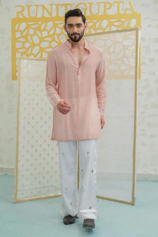 Runit Gupta Pleated Kurta With Embroidered Pant 