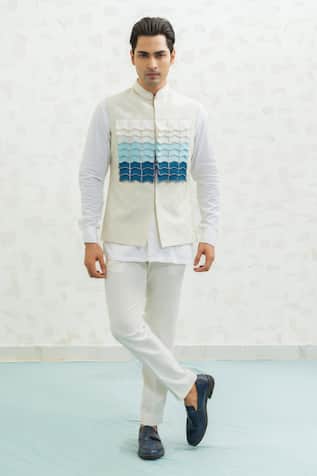 Runit Gupta Blue Ombre Flap Bundi Kurta Set 