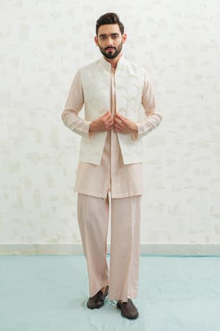 Runit Gupta Multi Arch Ivory Bundi Kurta Set 
