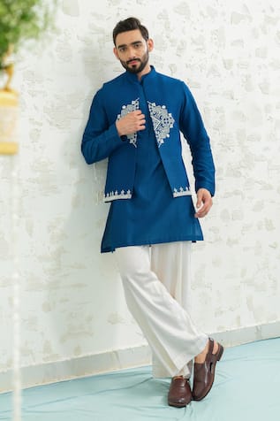 Runit Gupta Cobalt Diamond Bundi Kurta Set 