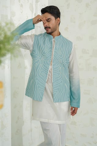 Runit Gupta Contour Blue Zipper Bundi 