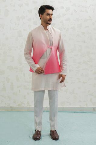 Runit Gupta Pink Ombre Wave Bundi Kurta Set 