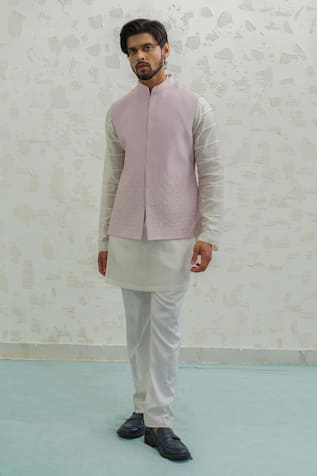 Runit Gupta Lilac Line Bundi & Kurta Set 