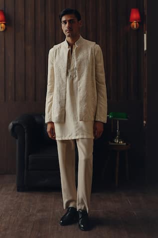 Twenty Nine Monga Silk Mirrorwork Bundi & Kurta Set 