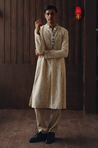 Twenty Nine Chikankari Jaal Bead & Mirrorwork Kurta Set 