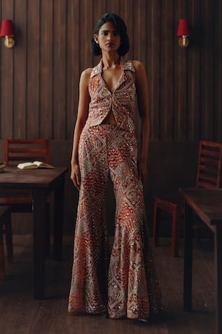 Twenty Nine Mirror Embroidered Backless Waist Coat 