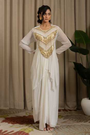 Vanshika Agarwal Label Evara Georgette Sequin Embroidered Top Skirt Set 