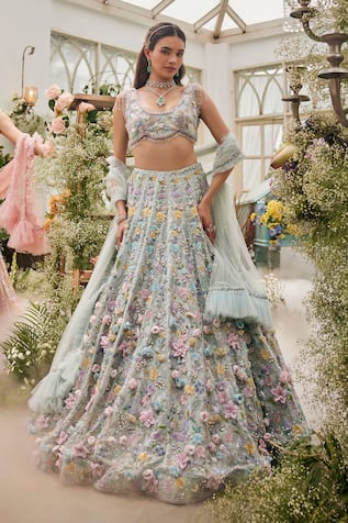 Baya 3D Floral & Pearl Embroidered Lehenga Set 